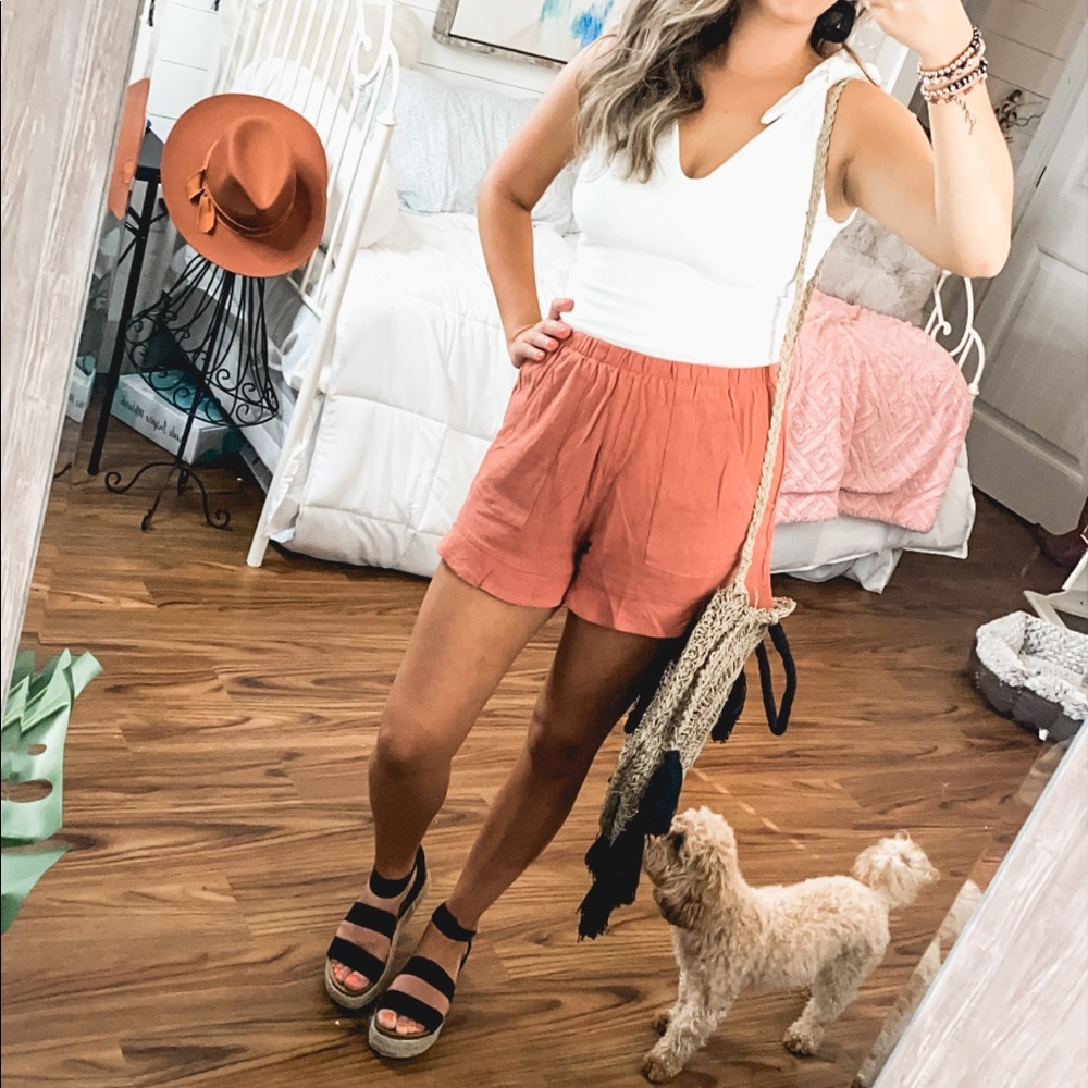 Rose colored elastic waist shorts
